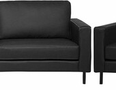 Beliani Savalen 126774 – skórzany komplet wypoczynkowy: sofa 3-osobowa i fotel, czarny – zdjęcie 1