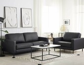 Beliani Savalen 126774 – skórzany komplet wypoczynkowy: sofa 3-osobowa i fotel, czarny – zdjęcie 2