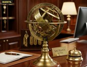 Nagina International – mosiężna sfera armilarna Zodiac na drewnianej podstawie, antyczny mosiądz – zdjęcie 5