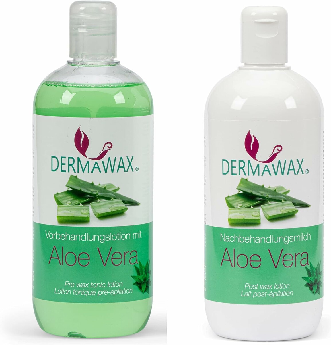 DERMAWAX Aloe Vera – zestaw przed i po depilacji woskiem, 2 x 500 ml