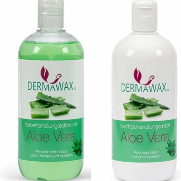 DERMAWAX Aloe Vera – zestaw przed i po depilacji woskiem, 2 x 500 ml