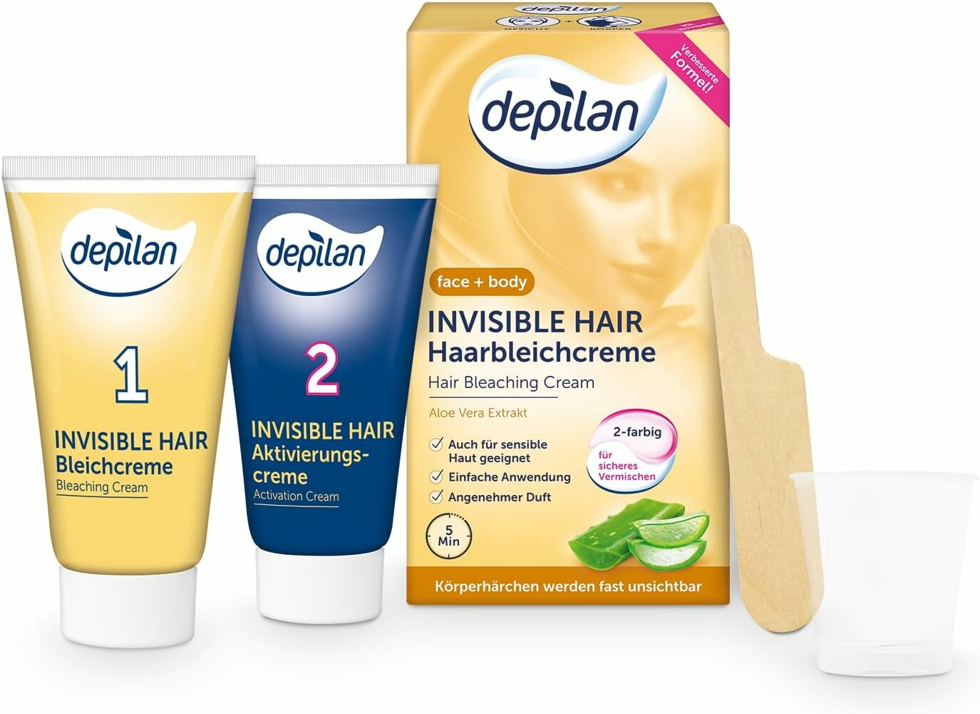 Depilan Invisible Hair – krem rozjaśniający włoski na twarzy i ciele, 2 x 50 ml