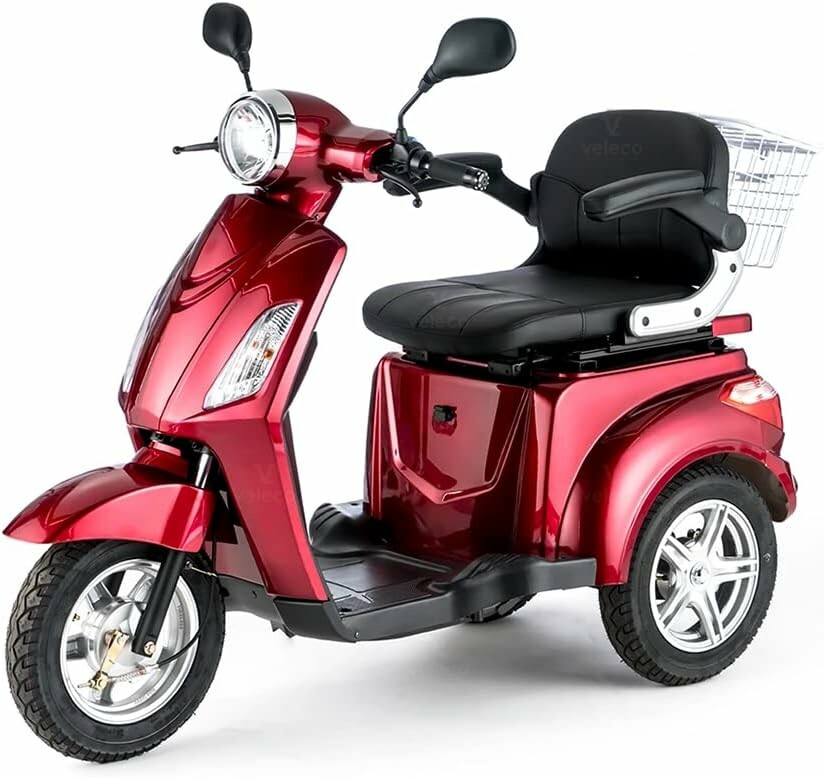 VELECO ZT15 – 3-kołowy elektryczny skuter inwalidzki, czerwony