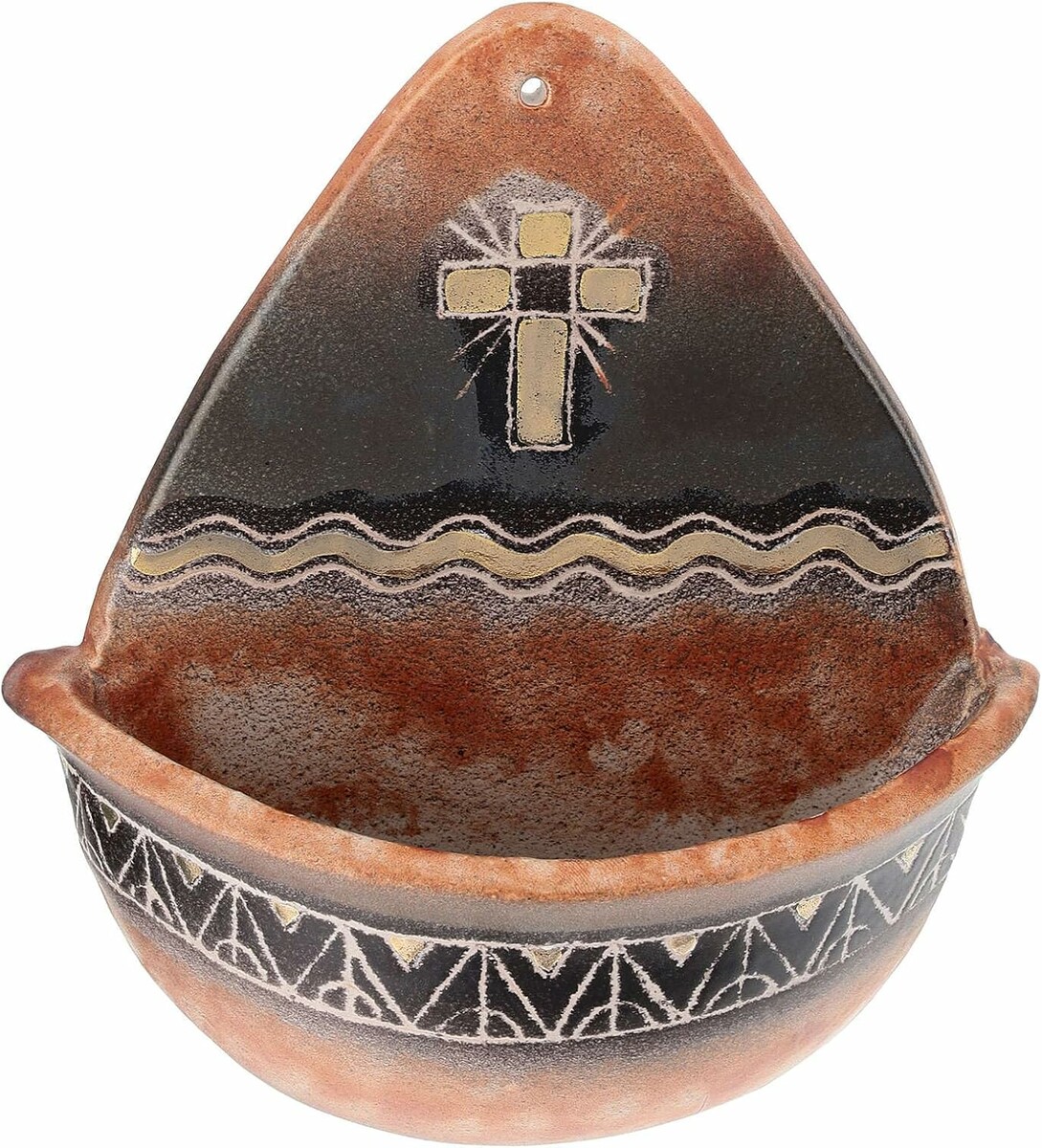 Holyart kropielnica ceramiczna z krzyżem 20 cm – cotto antico i złoto