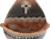 Holyart kropielnica ceramiczna z krzyżem 20 cm – cotto antico i złoto – zdjęcie 1