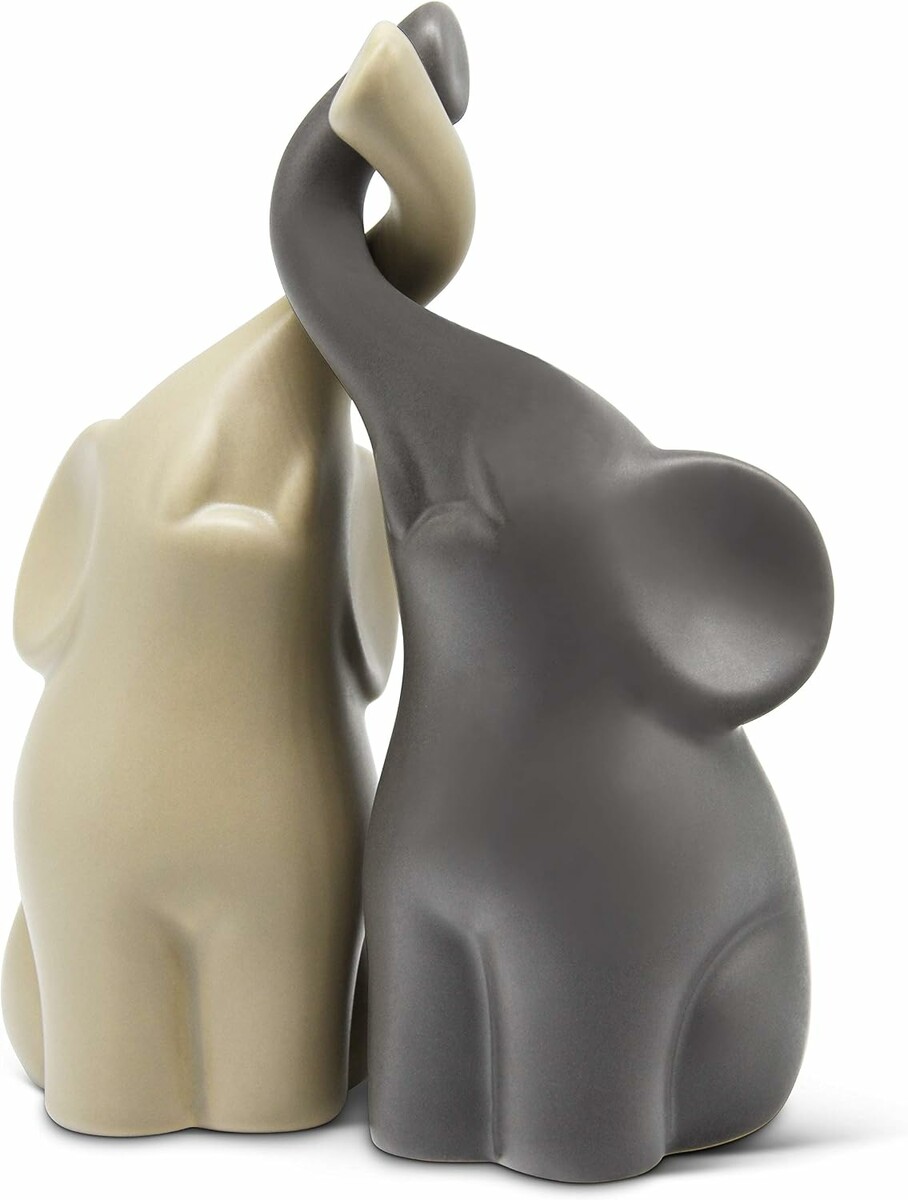 FeinKnick figurka ceramiczna – para słoni, beżowo-szara, 16 cm