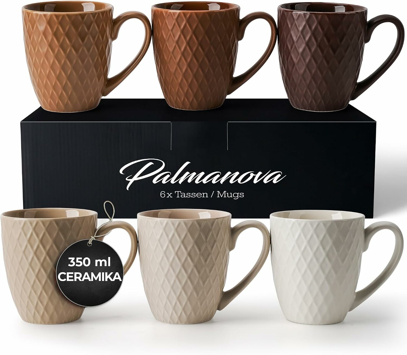 MIAMIO Palmanova – zestaw 6 ceramicznych kubków do kawy i herbaty 350 ml