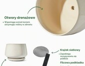 LE TAUCI donica ceramiczna 25 cm z otworem odpływowym i spodkiem – beżowe szkliwo reaktywne – zdjęcie 3