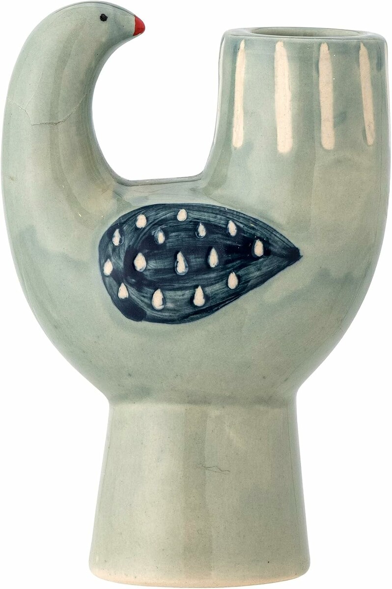Bloomingville Trudy – ceramiczny świecznik w kształcie ptaka, niebiesko-zielony