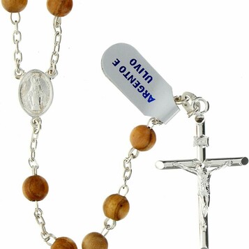 Różaniec z drewna oliwnego i srebra 925 Holyart (stan nowy)