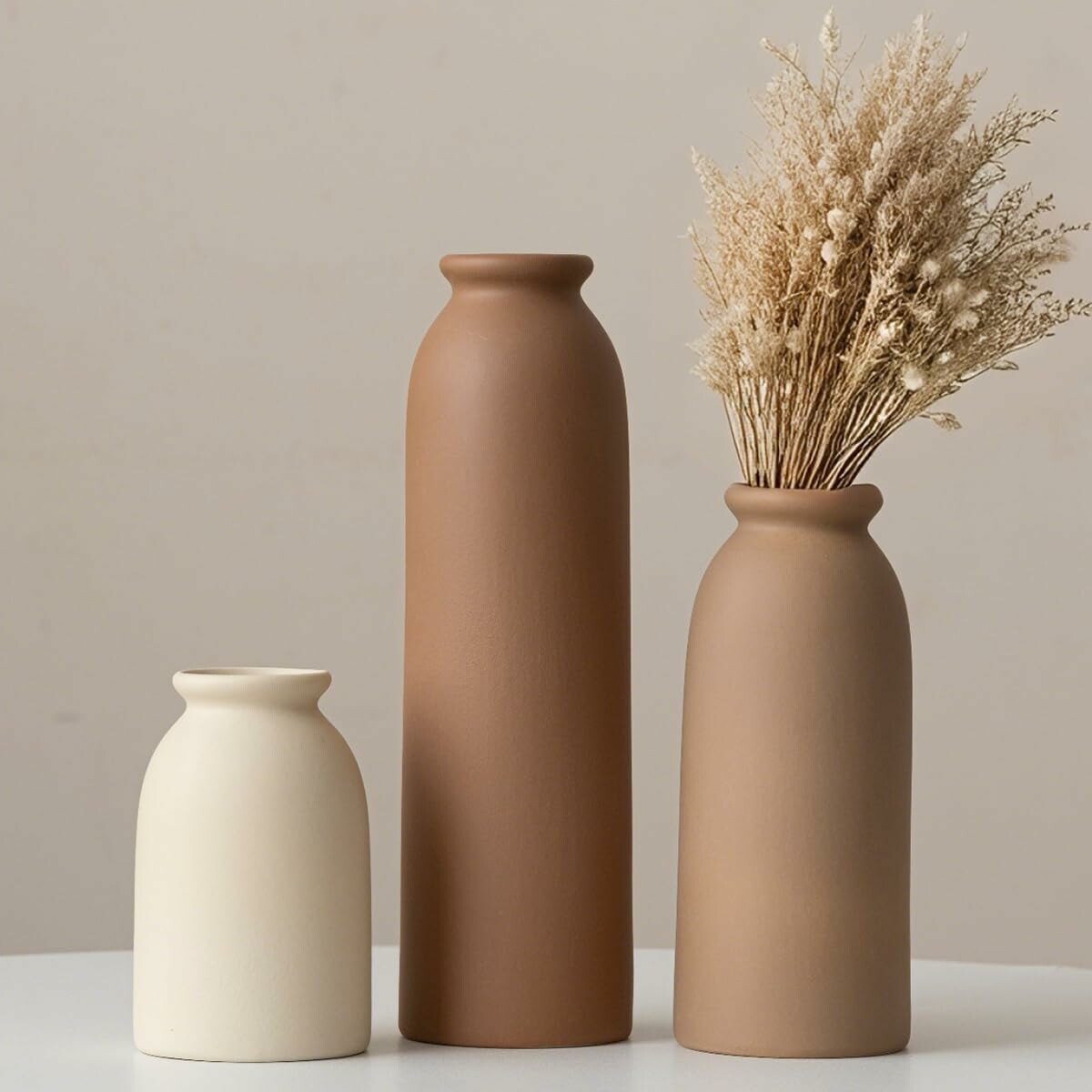 VIVIDFLOW zestaw 3 ceramicznych wazonów 26,6 cm – dekoracja, tony ziemi