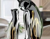 GILDE – zestaw 2 ceramicznych figurek kota, czarne, glazurowane – zdjęcie 1