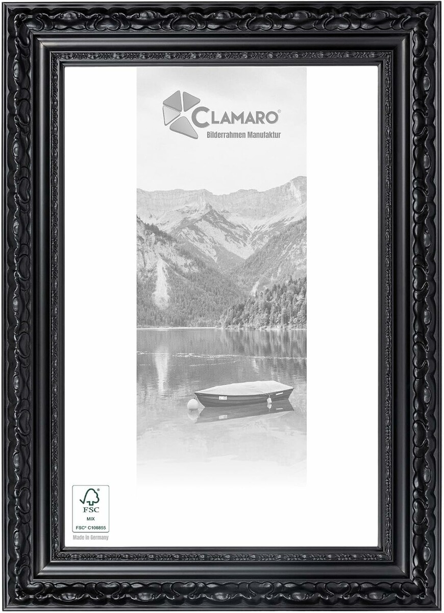 Clamaro Otto rama antyczna 90 x 120 cm – barokowa rama z litego drewna, czarny mat