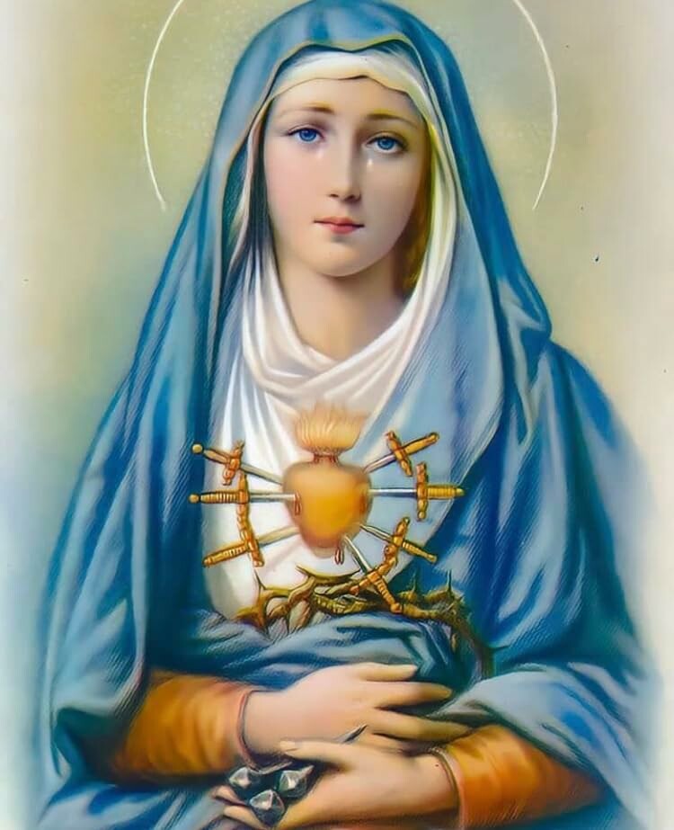 OVUNQUE PROTEGGIMI obraz religijny na płótnie – Matka Boża Bolesna, 20x20 cm