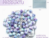 Calkkrer różaniec komunijny w stylu retro z krzyżem i woreczkiem, niebieski – zdjęcie 2