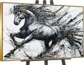 YS Art obraz akrylowy – czarno-biały koń, ręcznie malowany, 140 x 100 cm – zdjęcie 1