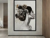 TONGYINLI obraz na płótnie – portret kobiety, dama z czarnymi włosami, 70x110 cm – zdjęcie 1