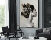 TONGYINLI obraz na płótnie – portret kobiety, dama z czarnymi włosami, 70x110 cm – zdjęcie 2
