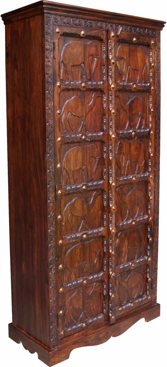 GURU SHOP szafa kolonialna z litego drewna sheesham 180 x 90 cm – model 7, brązowa