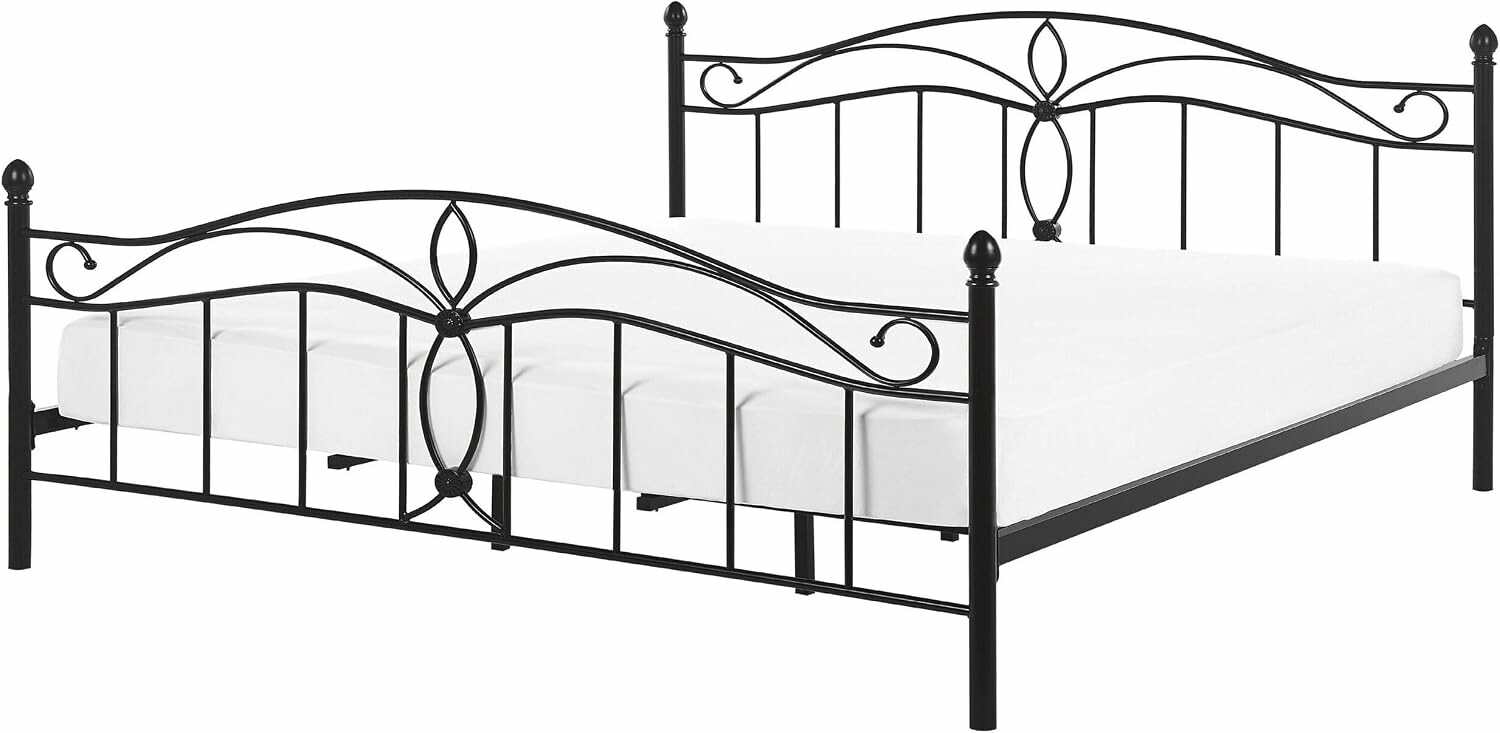 Beliani Antlia – metalowe łóżko retro 160 x 200 cm ze stelażem, czarne