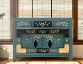 Opium Outlet komplet mebli sypialnianych – komoda i 2 szafki nocne, shabby chic, niebieski – zdjęcie 2