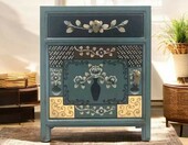 Opium Outlet komplet mebli sypialnianych – komoda i 2 szafki nocne, shabby chic, niebieski – zdjęcie 4