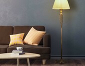 Relaxdays lampa podłogowa w stylu antycznym – klosz z tkaniny, mosiężna podstawa, 157 cm – zdjęcie 2