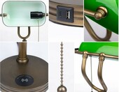 JCPYIUL lampa bankierska – zielony szklany klosz, ładowarka bezprzewodowa i USB – zdjęcie 4