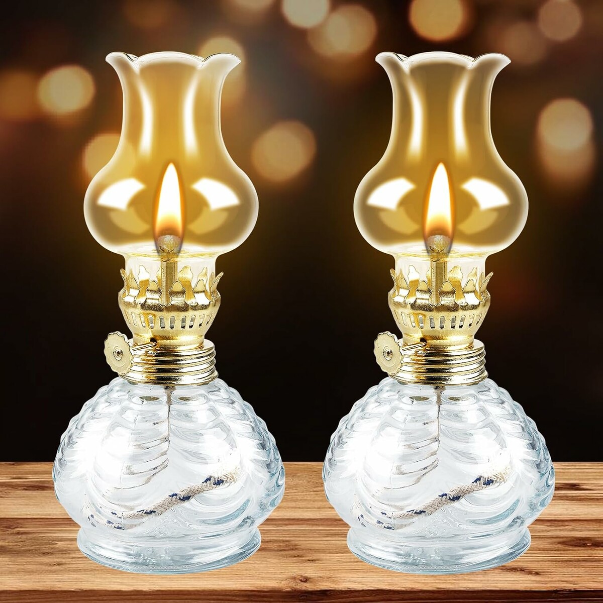 BORDEAG lampa naftowa szklano-metalowa – zestaw 2 sztuk, regulowany knot