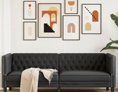 vidaXL sofa Chesterfield 3-osobowa – czarna, sztuczna skóra, pikowane oparcie – zdjęcie 2