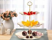 fanquare – 3-poziomowa porcelanowa patera na ciasta w kształcie lotosu, złota – zdjęcie 2