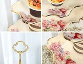 fanquare – 3-poziomowa porcelanowa patera na ciasta w kształcie lotosu, złota – zdjęcie 3