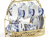 fanquare Blue Vine – porcelanowy serwis do herbaty i kawy dla 6 osób z dzbankiem i stojakiem – zdjęcie 1