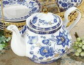fanquare Blue Vine – porcelanowy serwis do herbaty i kawy dla 6 osób z dzbankiem i stojakiem – zdjęcie 2