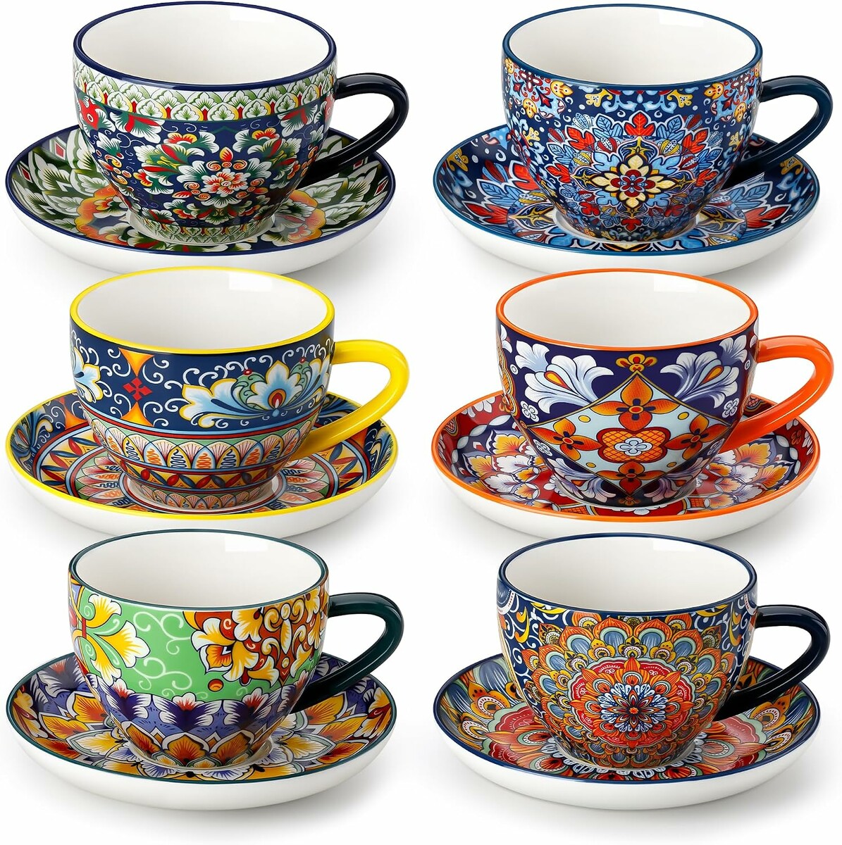 vancasso SIMI – zestaw 6 porcelanowych filiżanek ze spodkami 240 ml, kwiatowy wzór