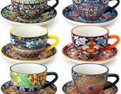vancasso SIMI – zestaw 6 porcelanowych filiżanek ze spodkami 240 ml, kwiatowy wzór – zdjęcie 1