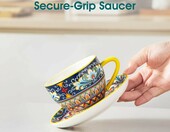 vancasso SIMI – zestaw 6 porcelanowych filiżanek ze spodkami 240 ml, kwiatowy wzór – zdjęcie 5