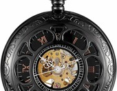 ShoppeWatch PWMSK19 – mechaniczny zegarek kieszonkowy szkieletowy z łańcuszkiem, steampunk, czarny – zdjęcie 2