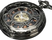 ShoppeWatch PWMSK19 – mechaniczny zegarek kieszonkowy szkieletowy z łańcuszkiem, steampunk, czarny – zdjęcie 3