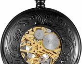 ShoppeWatch PWMSK19 – mechaniczny zegarek kieszonkowy szkieletowy z łańcuszkiem, steampunk, czarny – zdjęcie 4