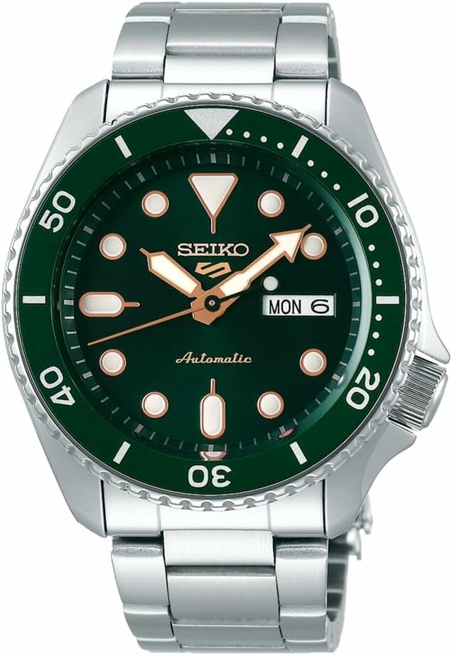 Seiko 5 Sports SRPD63K1 – automatyczny zegarek męski, 43 mm, zielona tarcza, bransoleta stalowa
