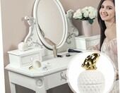 SHERCHPRY porcelanowa szkatułka na biżuterię z metalową oprawą, biało-złota – zdjęcie 3