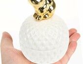 SHERCHPRY porcelanowa szkatułka na biżuterię z metalową oprawą, biało-złota – zdjęcie 5
