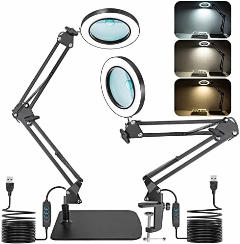 Jubor lampa z lupą LED 10X i 15X na zacisk i podstawę – lupa warsztatowa dla modelarzy