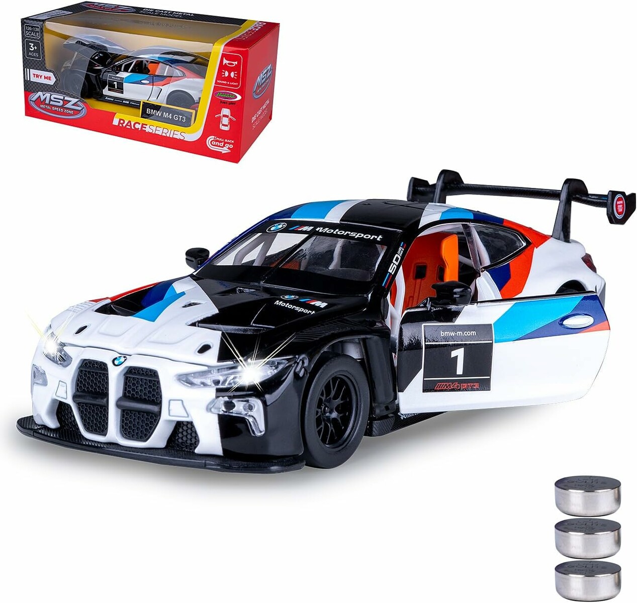 JAMARA BMW M4 GT3 1:32 – metalowy model samochodu z dźwiękiem i światłami