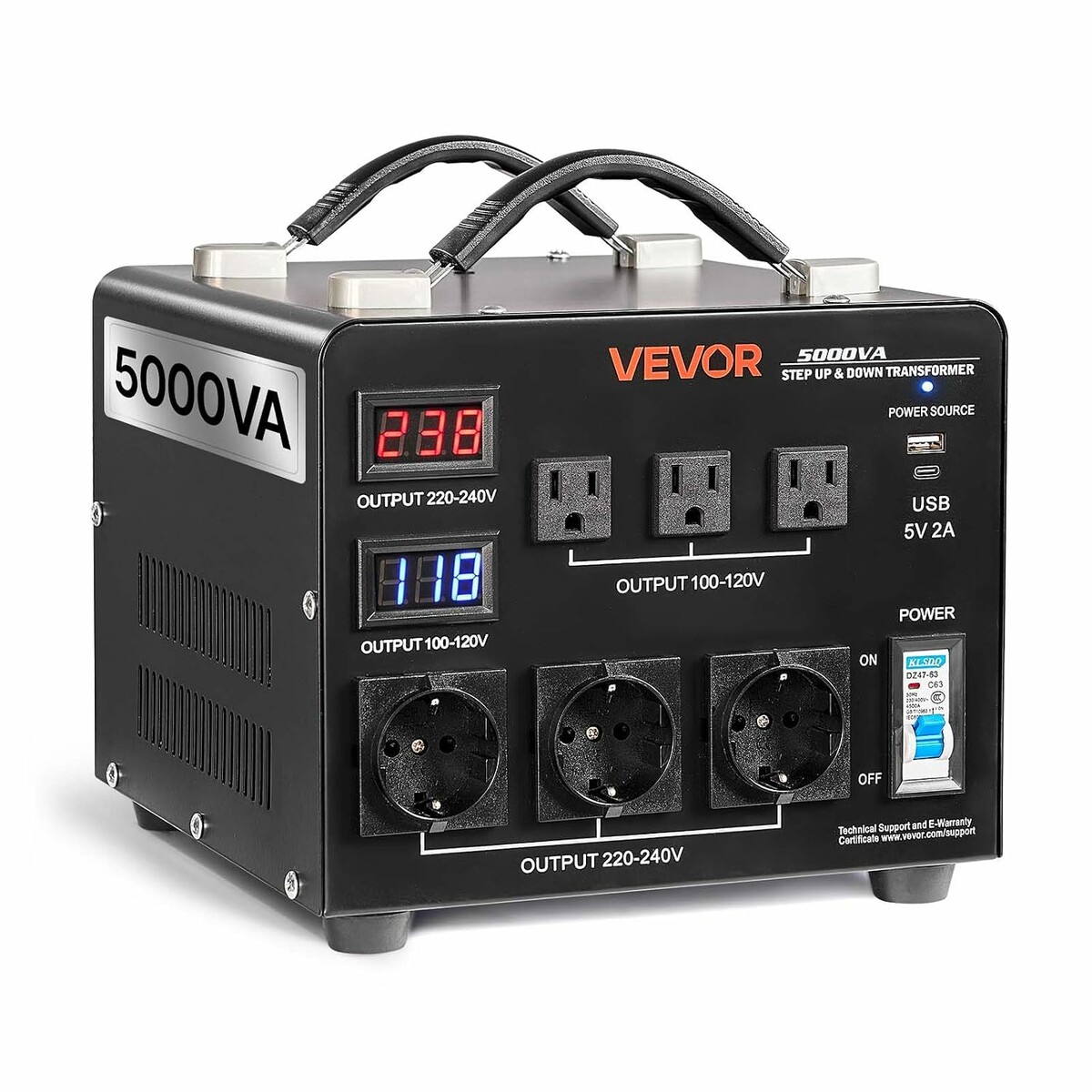VEVOR HYMG-5000VA – transformator napięcia 220/110 V, 5000 VA, z wyświetlaczem LCD