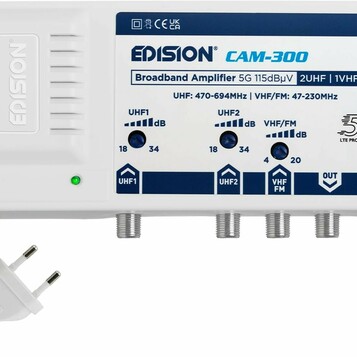 Edision CAM-300 – centralny wzmacniacz antenowy DVB-T/T2 z filtrem 5G LTE, 2 x UHF + VHF/FM