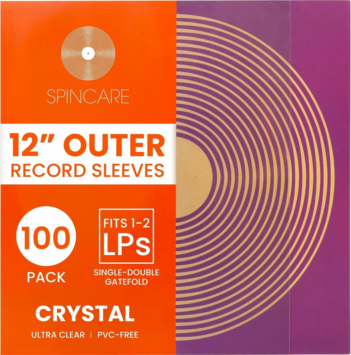 SPINCARE Crystal – 100 zewnętrznych koszulek na płyty winylowe 12 cali
