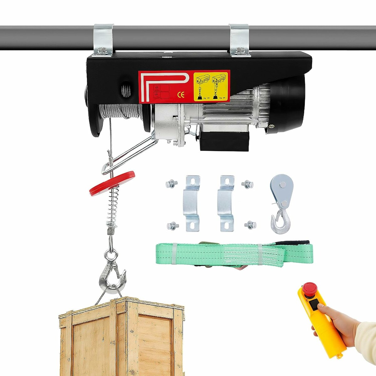 HUOMMG – elektryczna wciągarka linowa 230 V 125/250 kg z pilotem (mini winda)