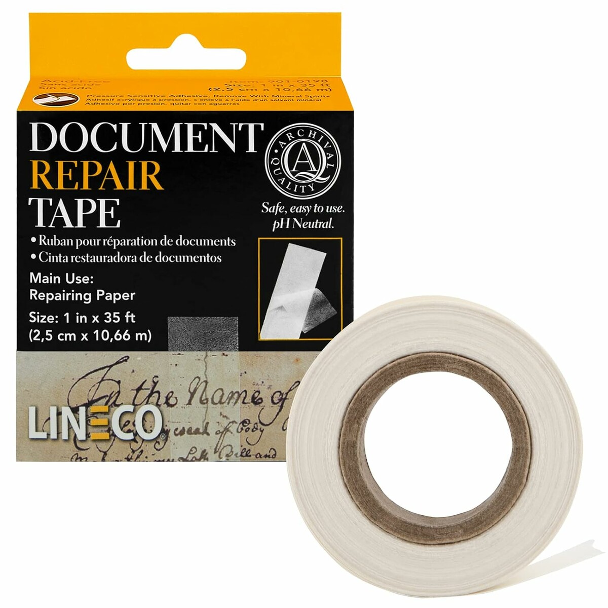 Lineco 9010198 archiwalna taśma do naprawy papieru i dokumentów, 2,5 cm